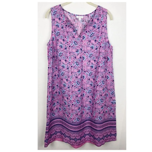 J Jill Love Linen Floral Split Neck Dress Pockets - Picture 7 of 7